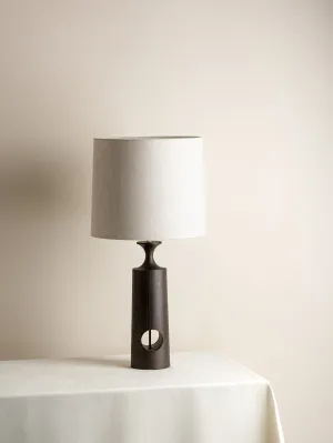 Morton - dark wood and linen table lamp