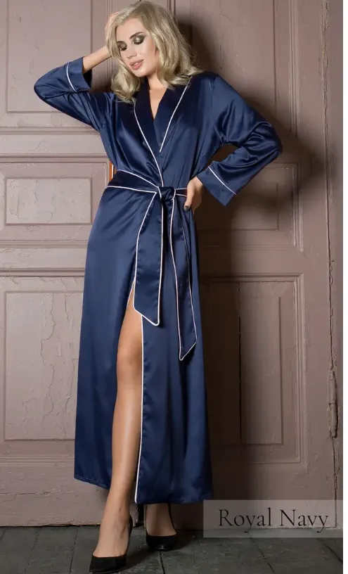 Mother of the Bride Navy Long Satin Robe