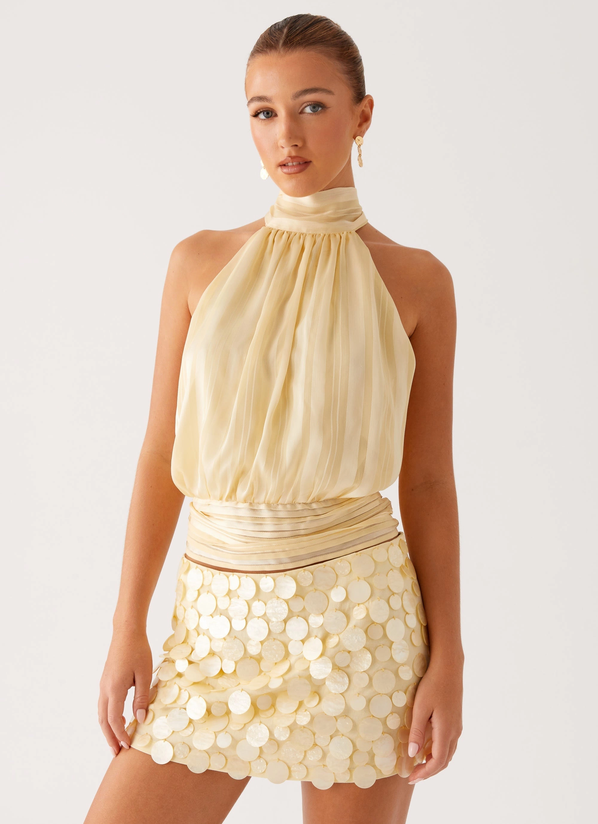 Movie Star Mini Skirt - Yellow Weighted Hem Breezy Flow