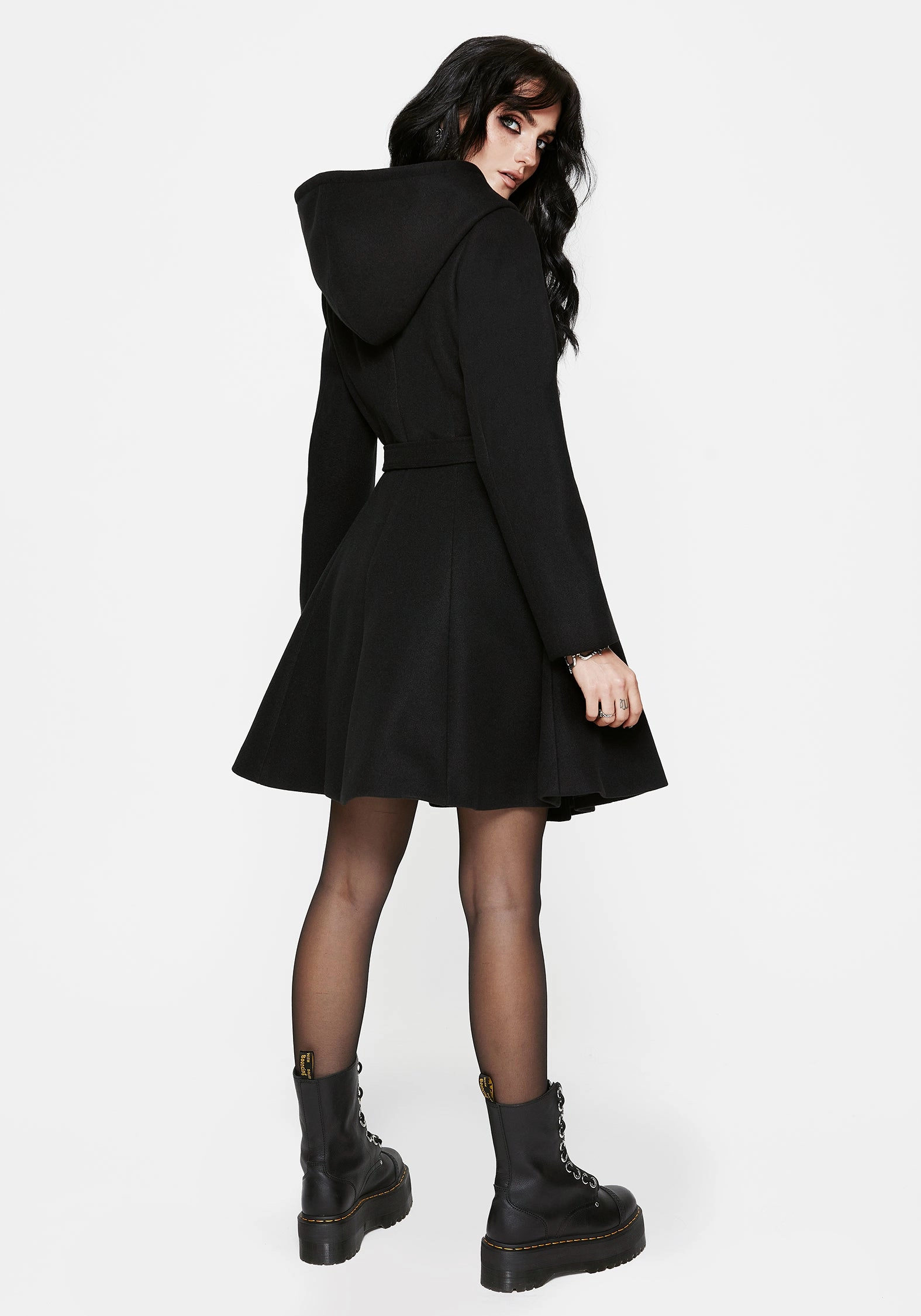LowProfileStitching Camilla Tie Waist Hooded Coat With Bug Brooch