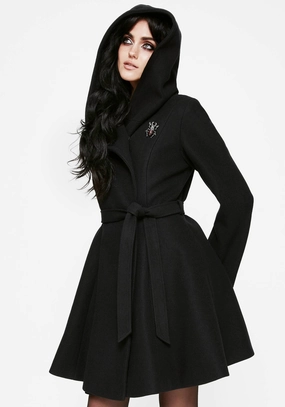Camilla Tie Waist Hooded Coat With Bug Brooch Versatile Layering Weight