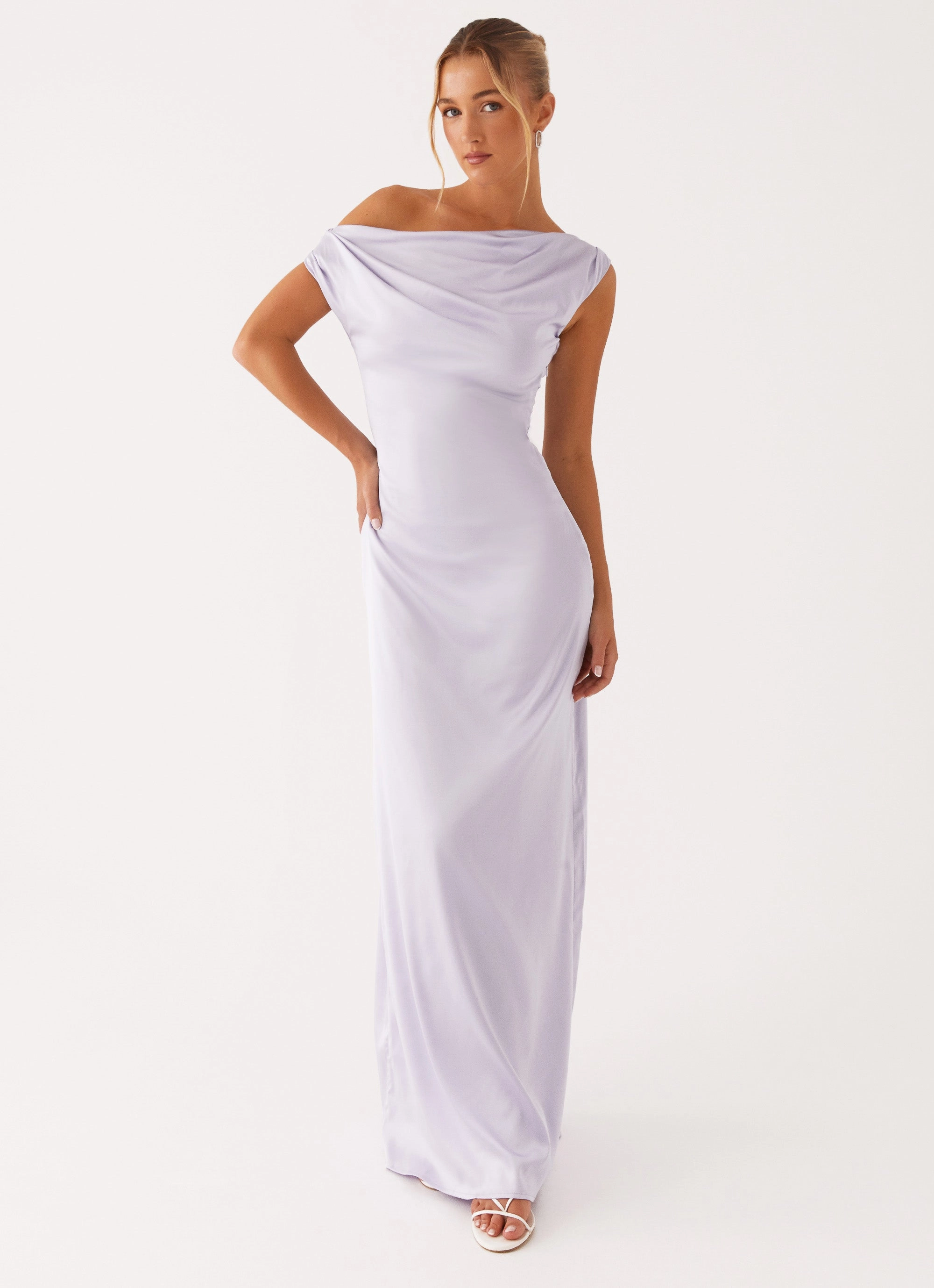 Heart Of Glass Satin Maxi Dress - Lilac Fitted Look Nature Inspired
