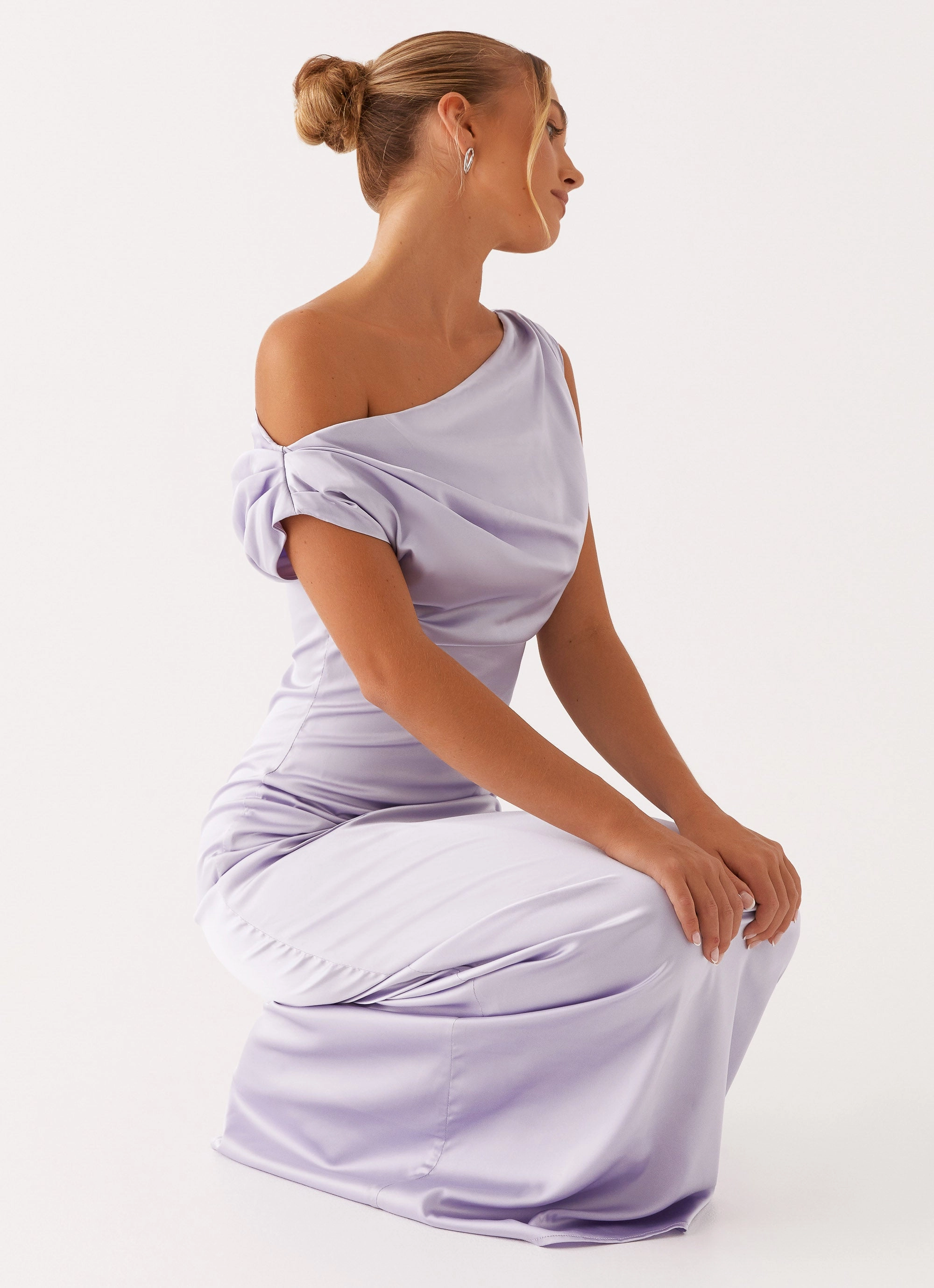 Work Favorite Sleek Appearance Heart Of Glass Satin Maxi Dress - Lilac