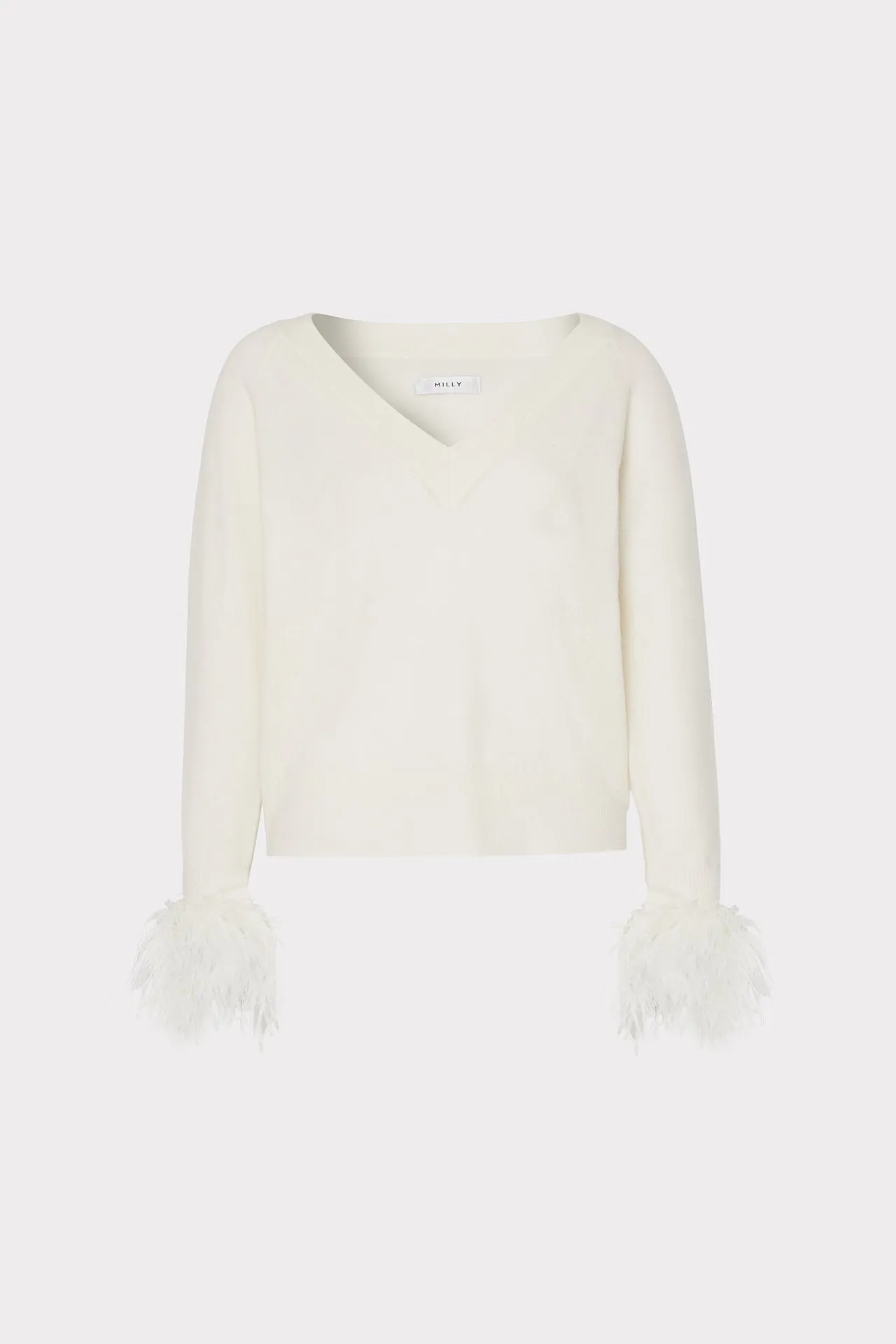 Feather Cuff V-Neck Sweater Butter Soft Handfeel