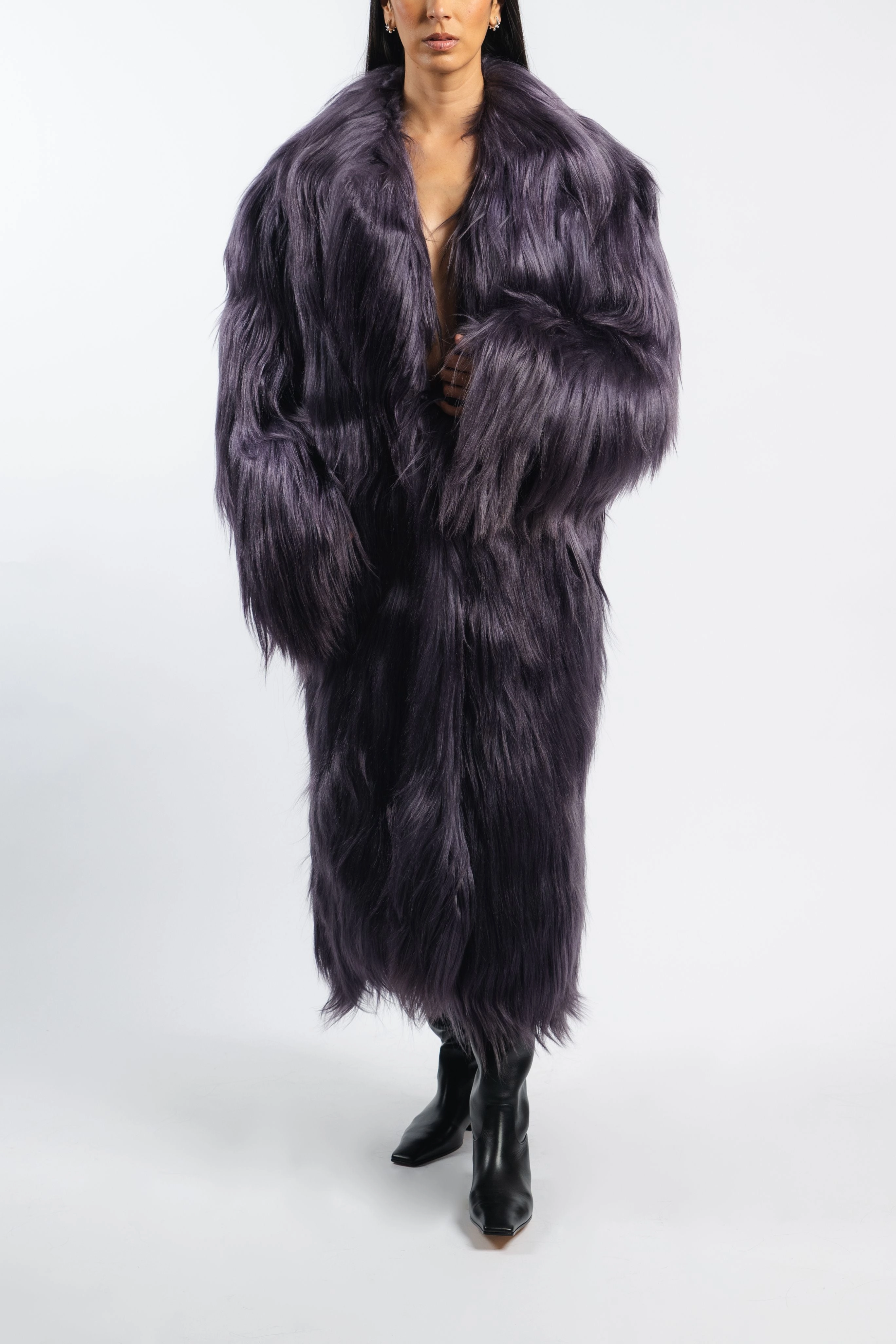 Long Goat Hair Shawl Coat Thermal Insulated