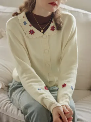 ??Final Sale??Grace Floral Embroidered Apricot Knit Cardigan HeatRegulating SleevelessOption