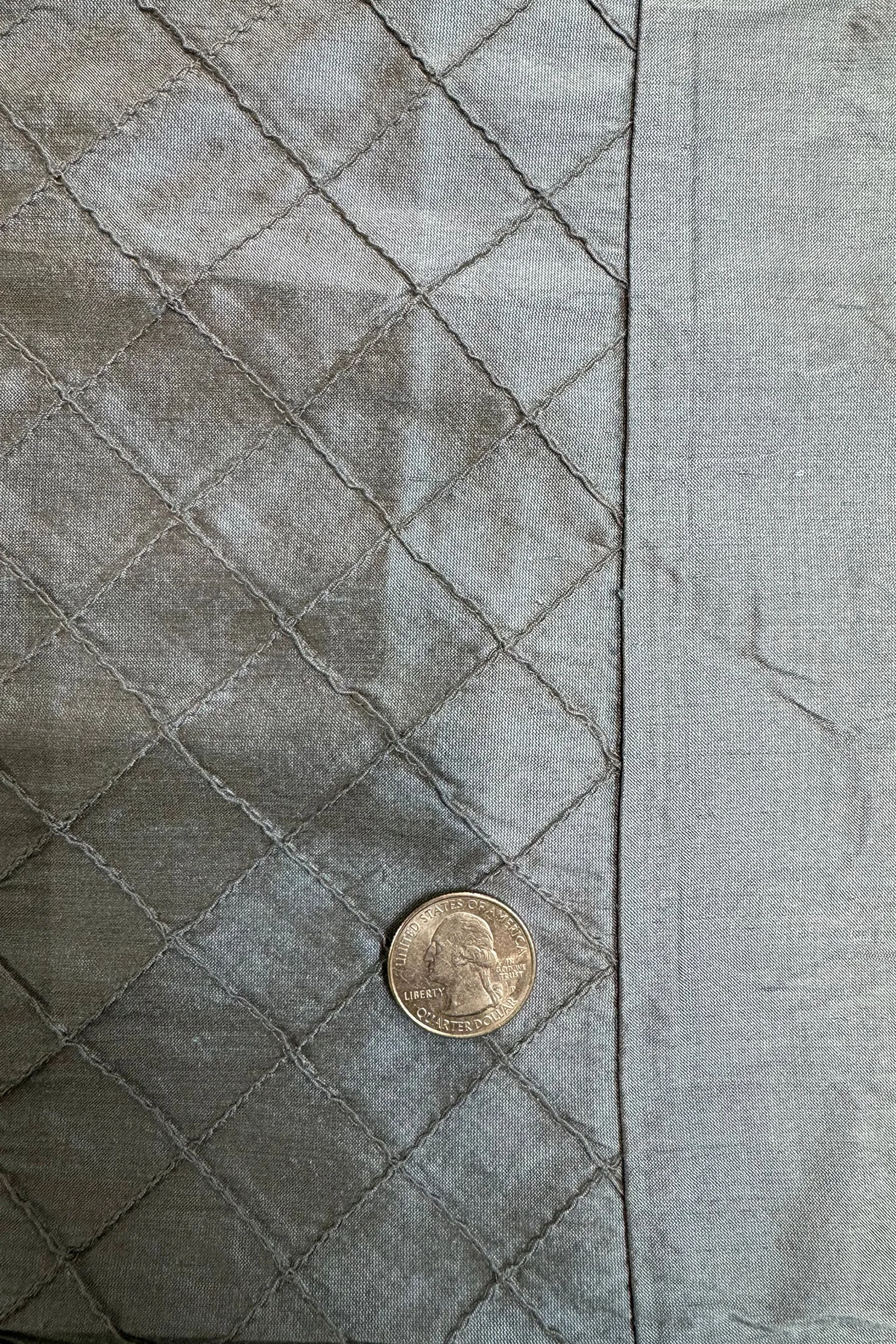 Muted Blue Diamond Embroidery on Shantung Embroidered Dupioni Silk