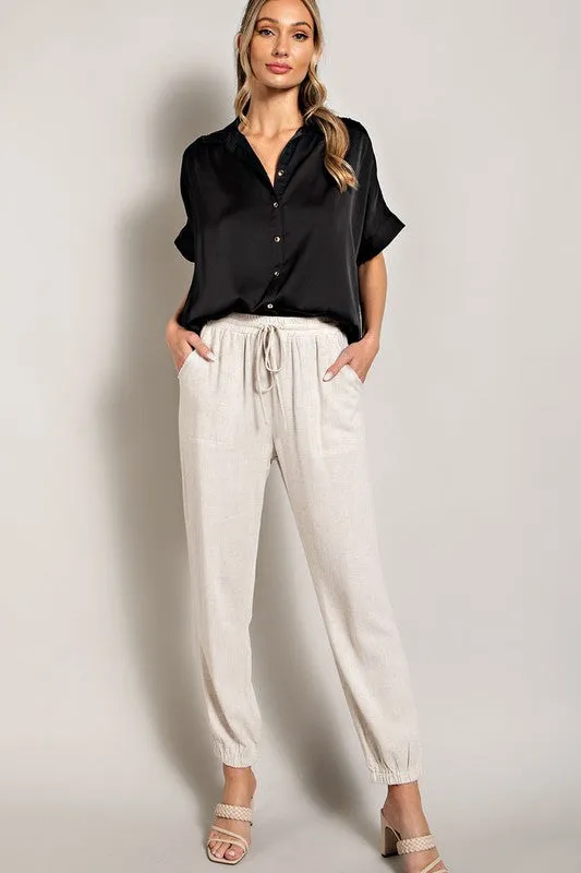 MY WORLD SATIN SHORT SLEEVE TOP - BLACK