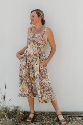 Myrah Dress in Muted Floral Crepe Relaxed Layers UV-Resistant