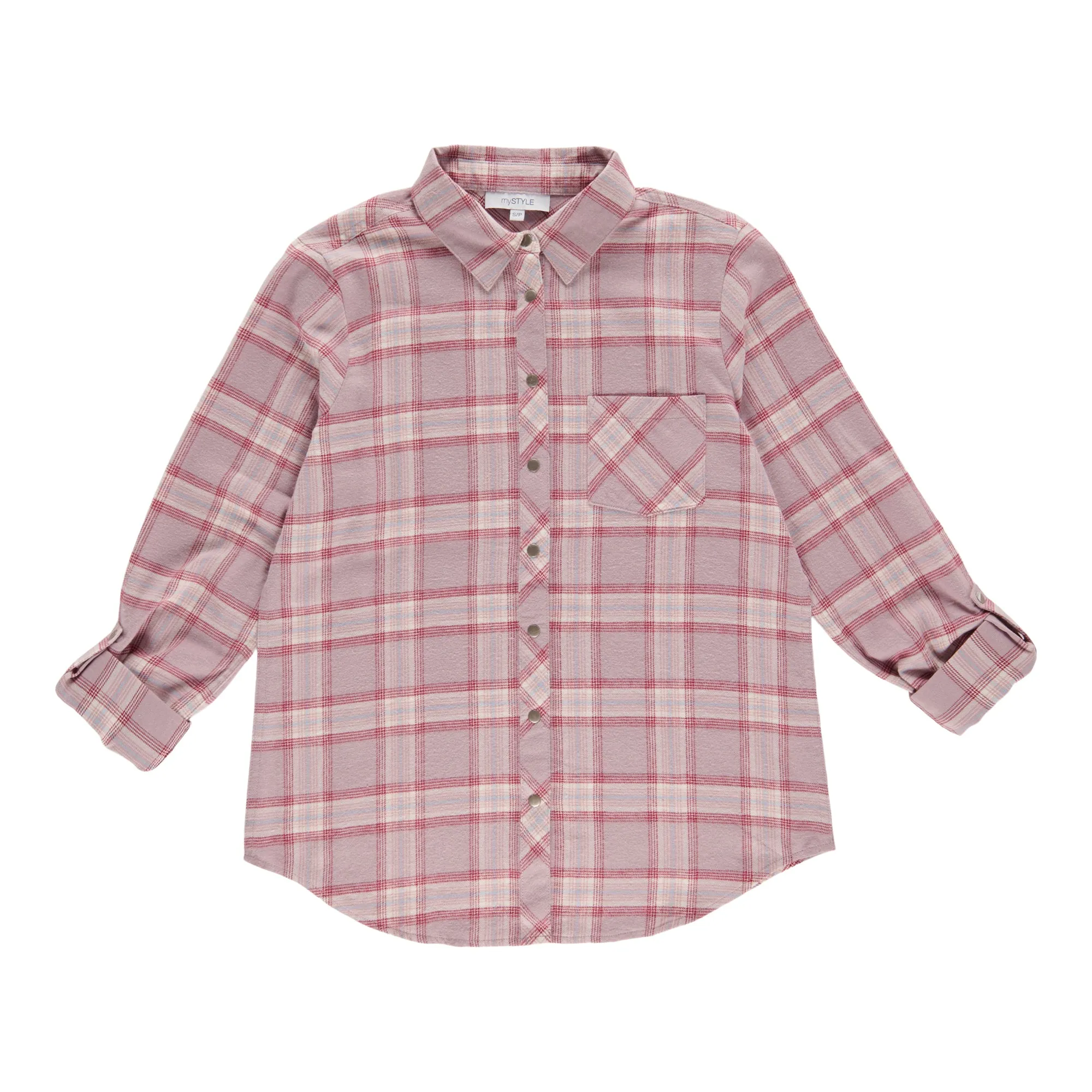 mySTYLE Women's Flannel Long-Sleeve Collared Shirt