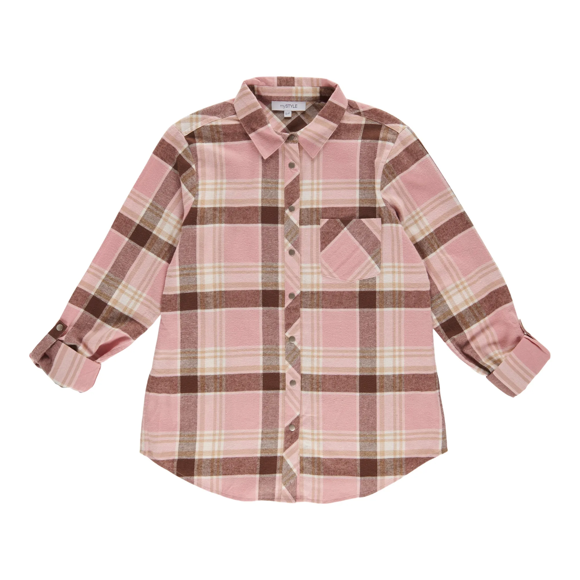 mySTYLE Women's Flannel Long-Sleeve Collared Shirt