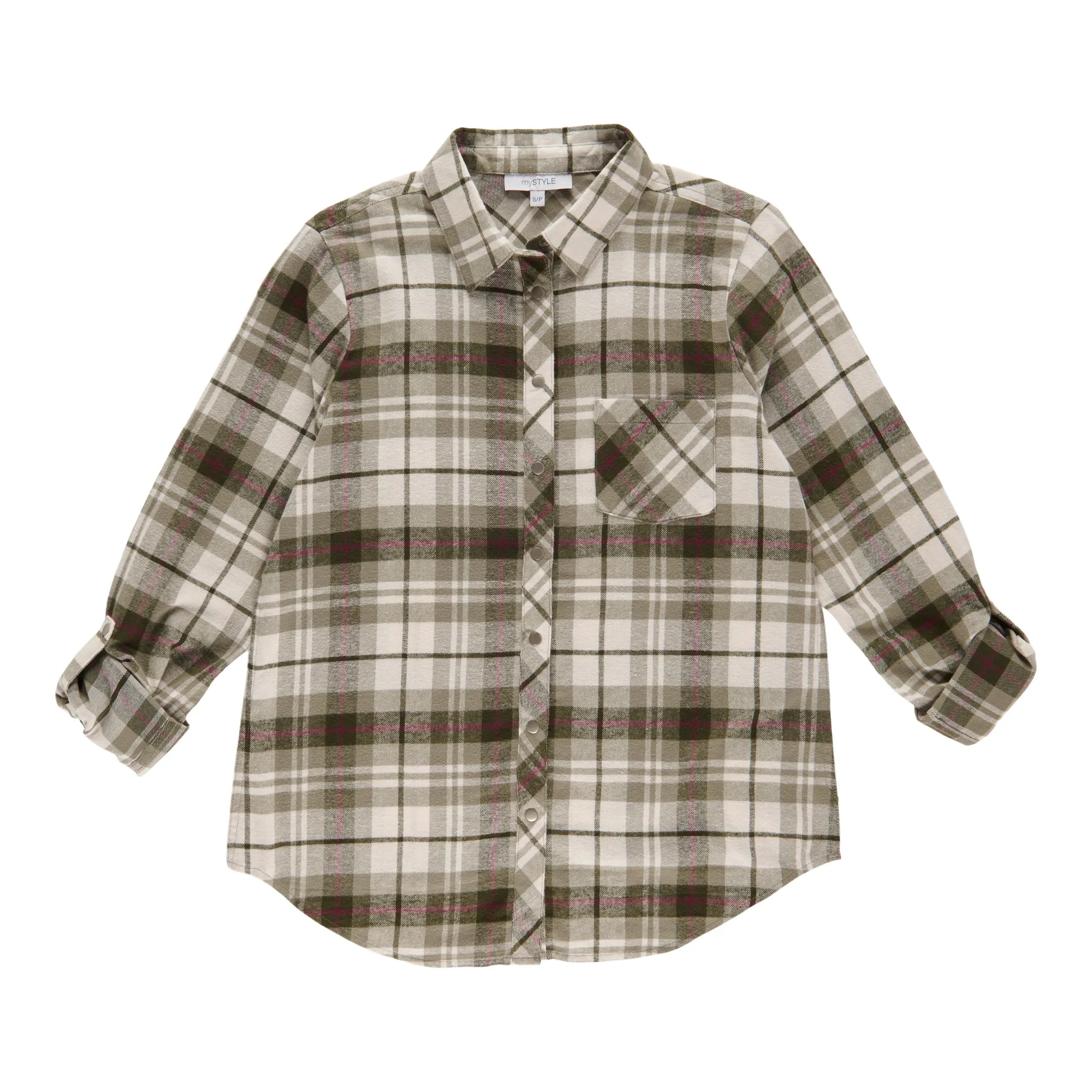 mySTYLE Women's Flannel Long-Sleeve Collared Shirt