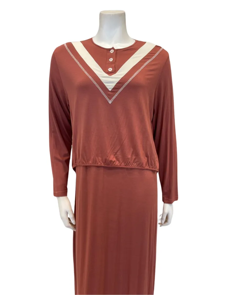 N5023-23B Withered Rose Color Inset Bamboo Cotton Nursing Nightgown