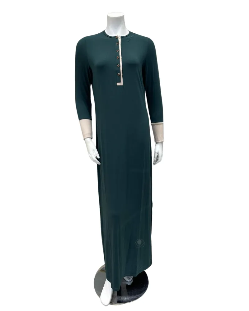 N5042-24A Ivy Green Monogram Cotton Button Down Nightgown