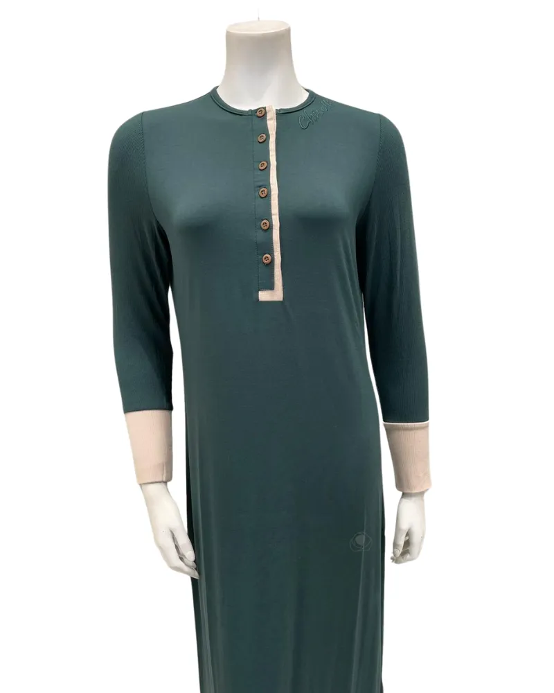 N5042-24A Ivy Green Monogram Cotton Button Down Nightgown
