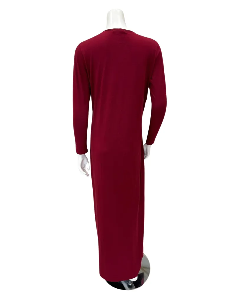 N5055-24C Burgundy Laurel Motif Cotton Blend Coverall Nightgown