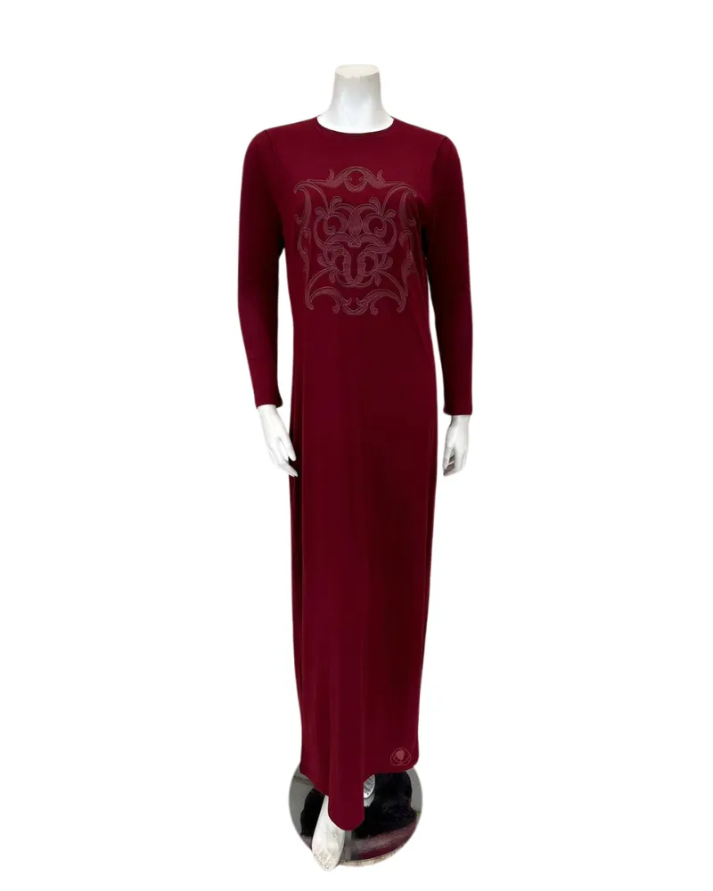 N5055-24C Burgundy Laurel Motif Cotton Blend Coverall Nightgown