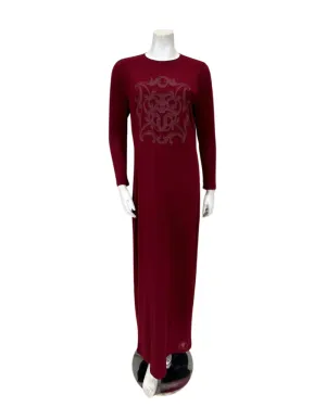 N5055-24C Burgundy Laurel Motif Cotton Blend Coverall Nightgown