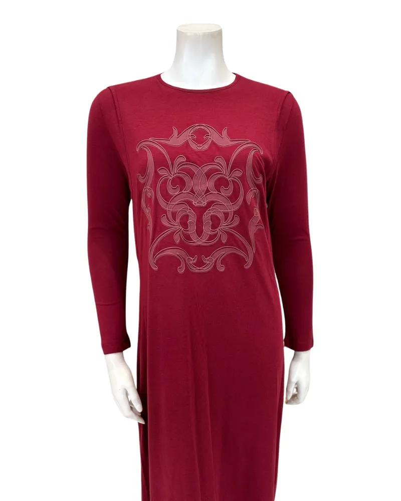 N5055-24C Burgundy Laurel Motif Cotton Blend Coverall Nightgown