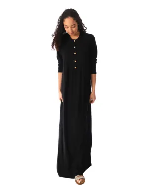 N5060-24 Black Maternity & Nursing Button Down Coverall Modal Nightgown