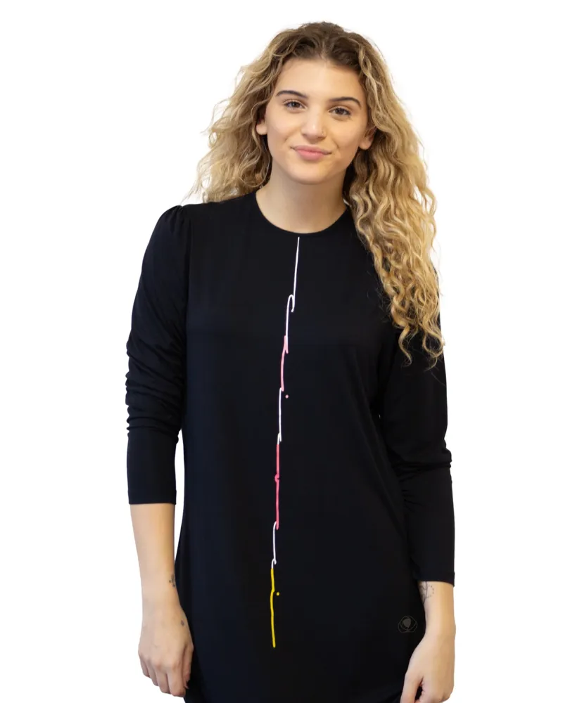 N5071-24PO Thin Script Black Cotton Teen Nightgown