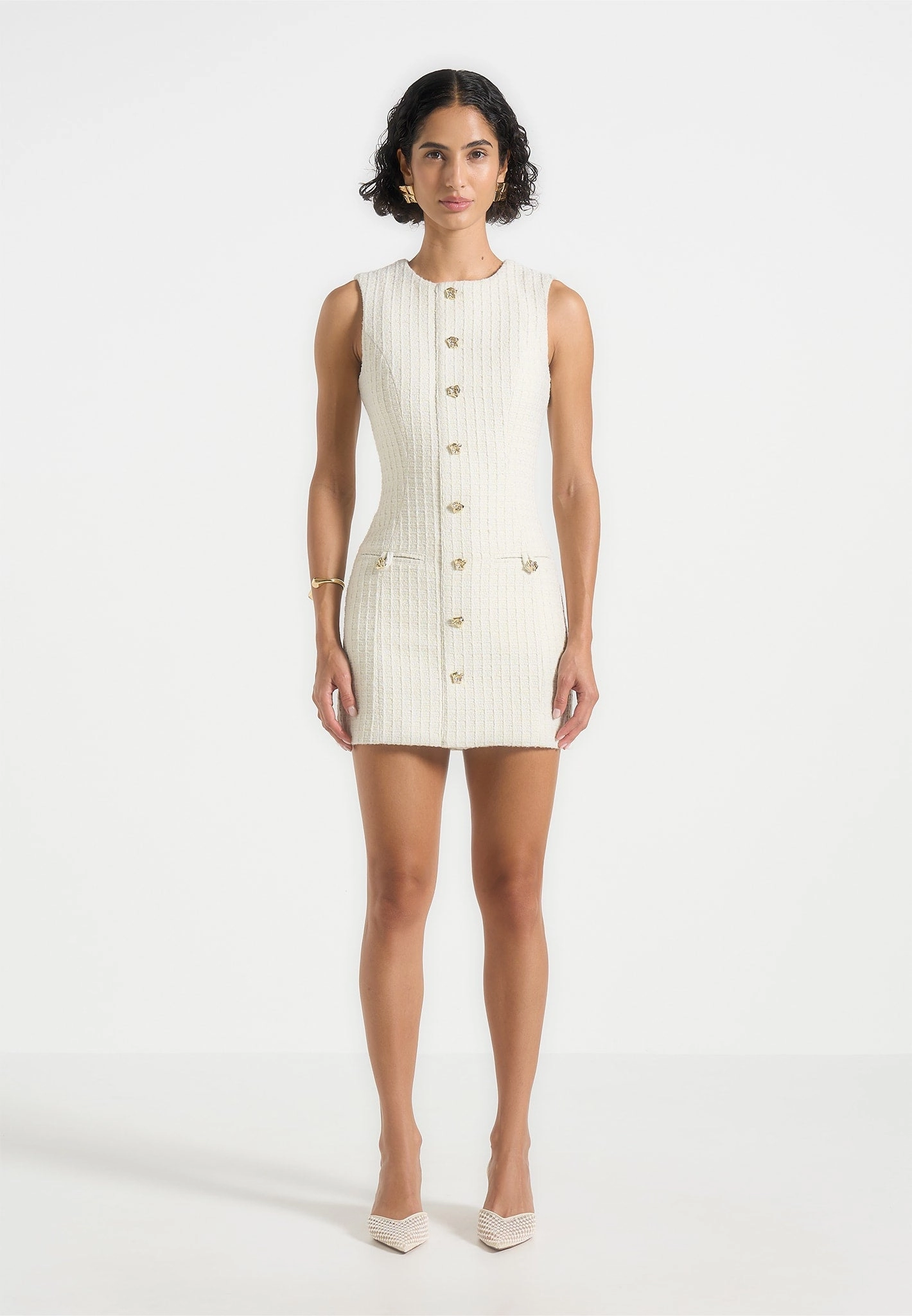 Nadine - Tweed Mini Dress - Cream Smart And Comfortable