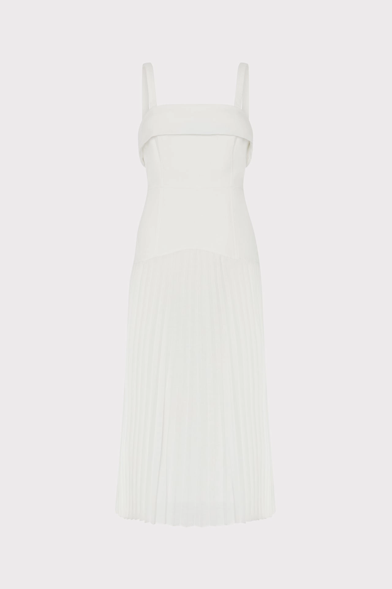 Nala Poplin Pleated Combo Midi Dress Adjustable-Length Natural Light