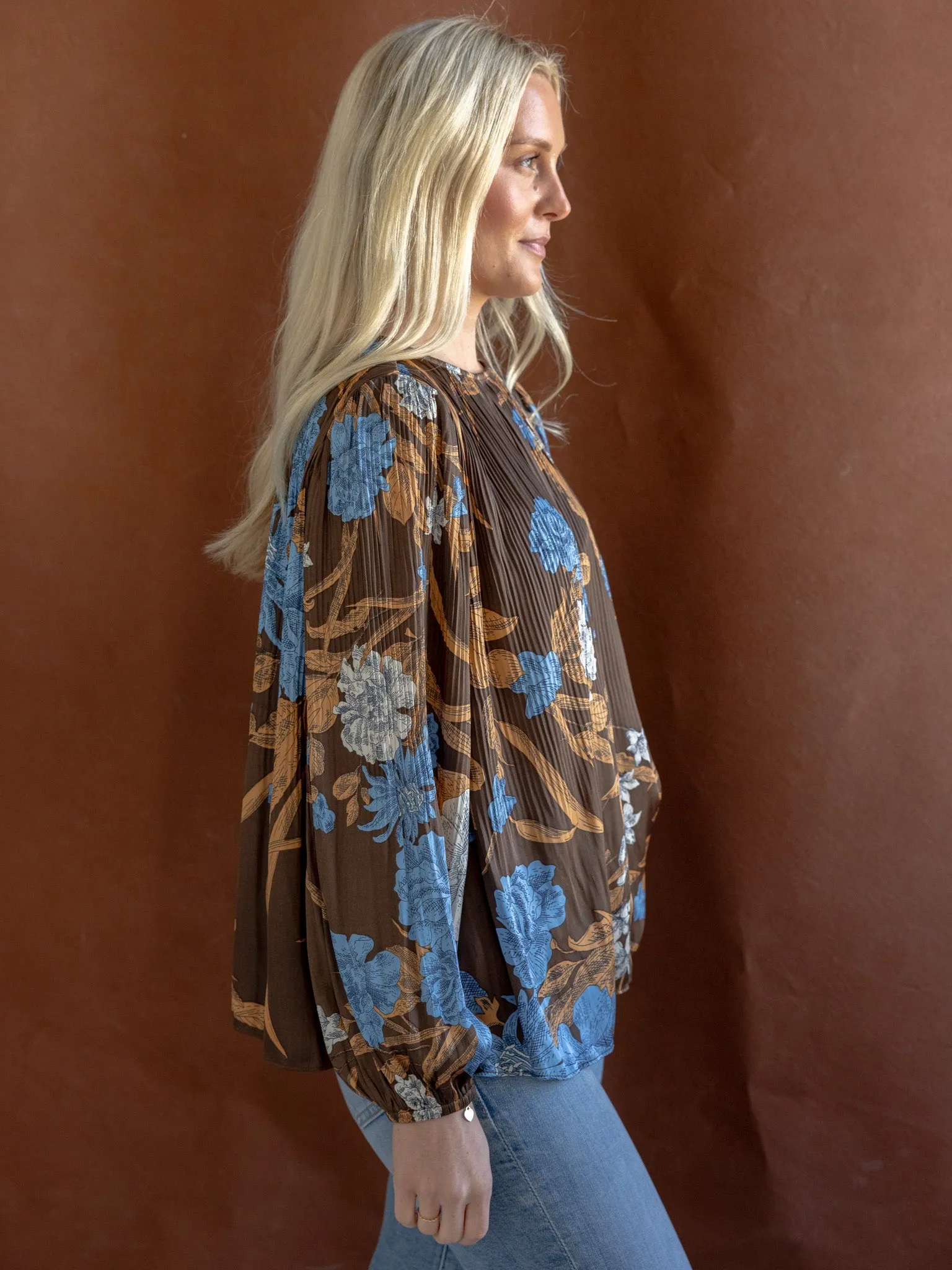 Flatlock Seam Technique Nancy Pleated Floral Blouse