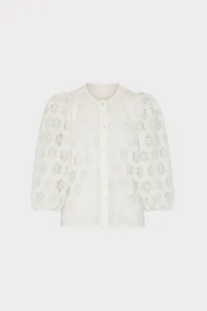FourWay Stretch Fabric Nannie Circular Embroidery Eyelet Top