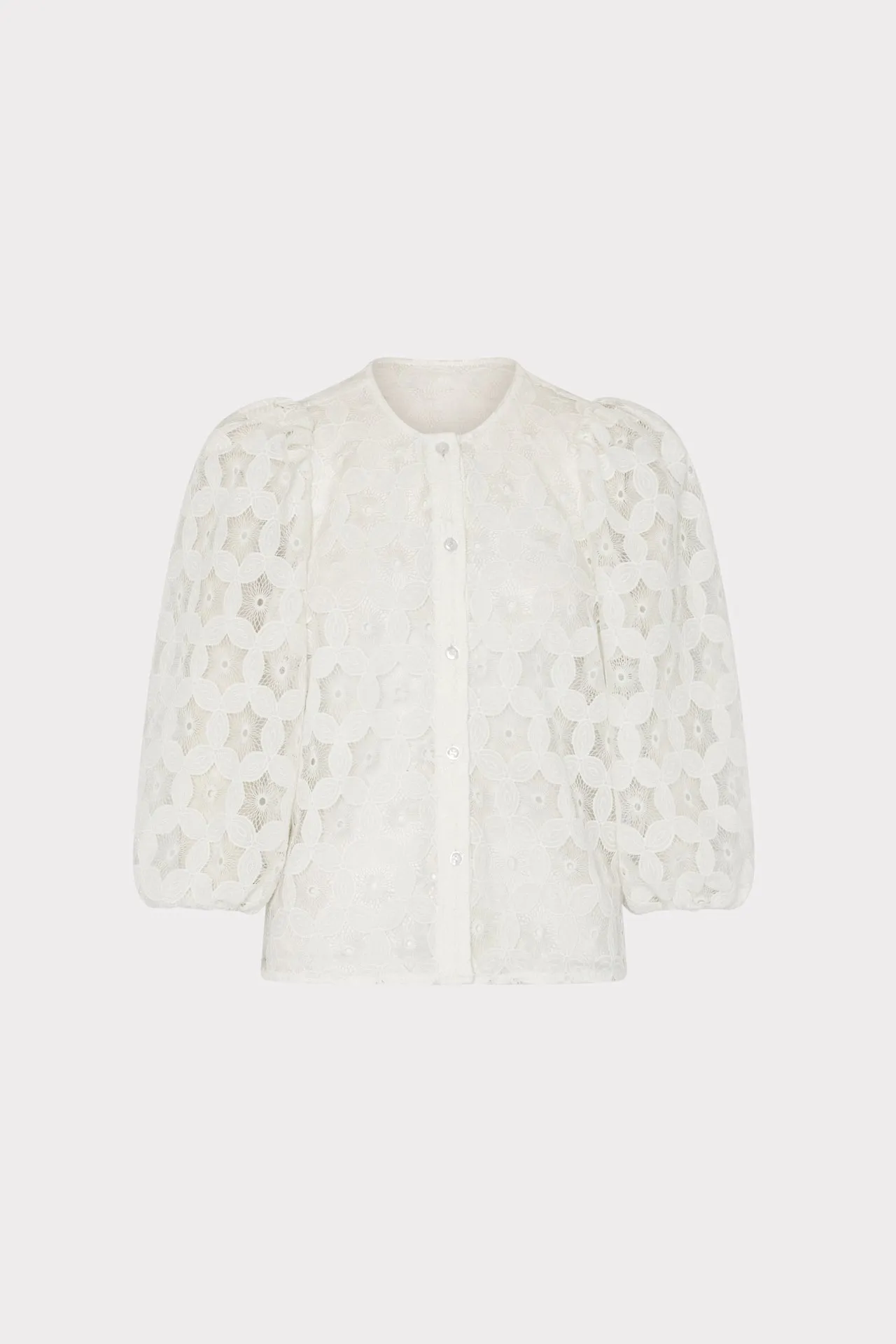 FourWay Stretch Fabric Nannie Circular Embroidery Eyelet Top