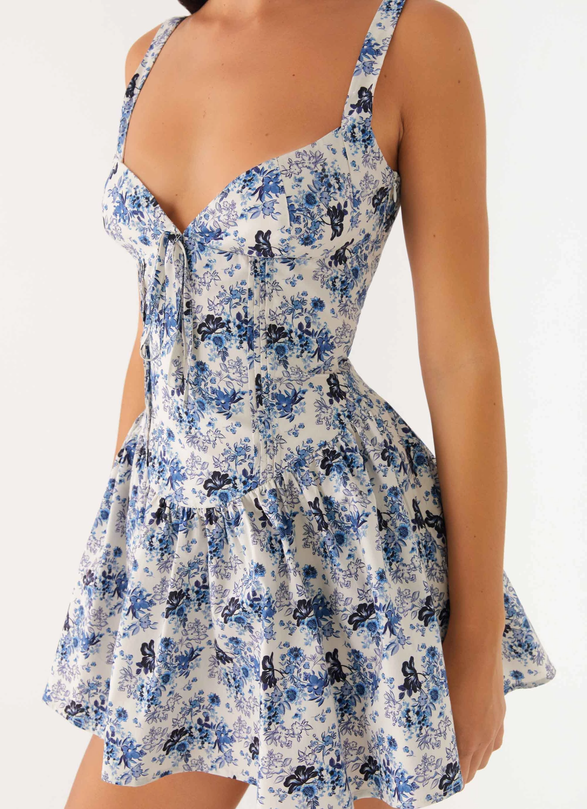 Daily Favorite Lightweight Lining Nash Bust Mini Dress - Serene Sky Floral