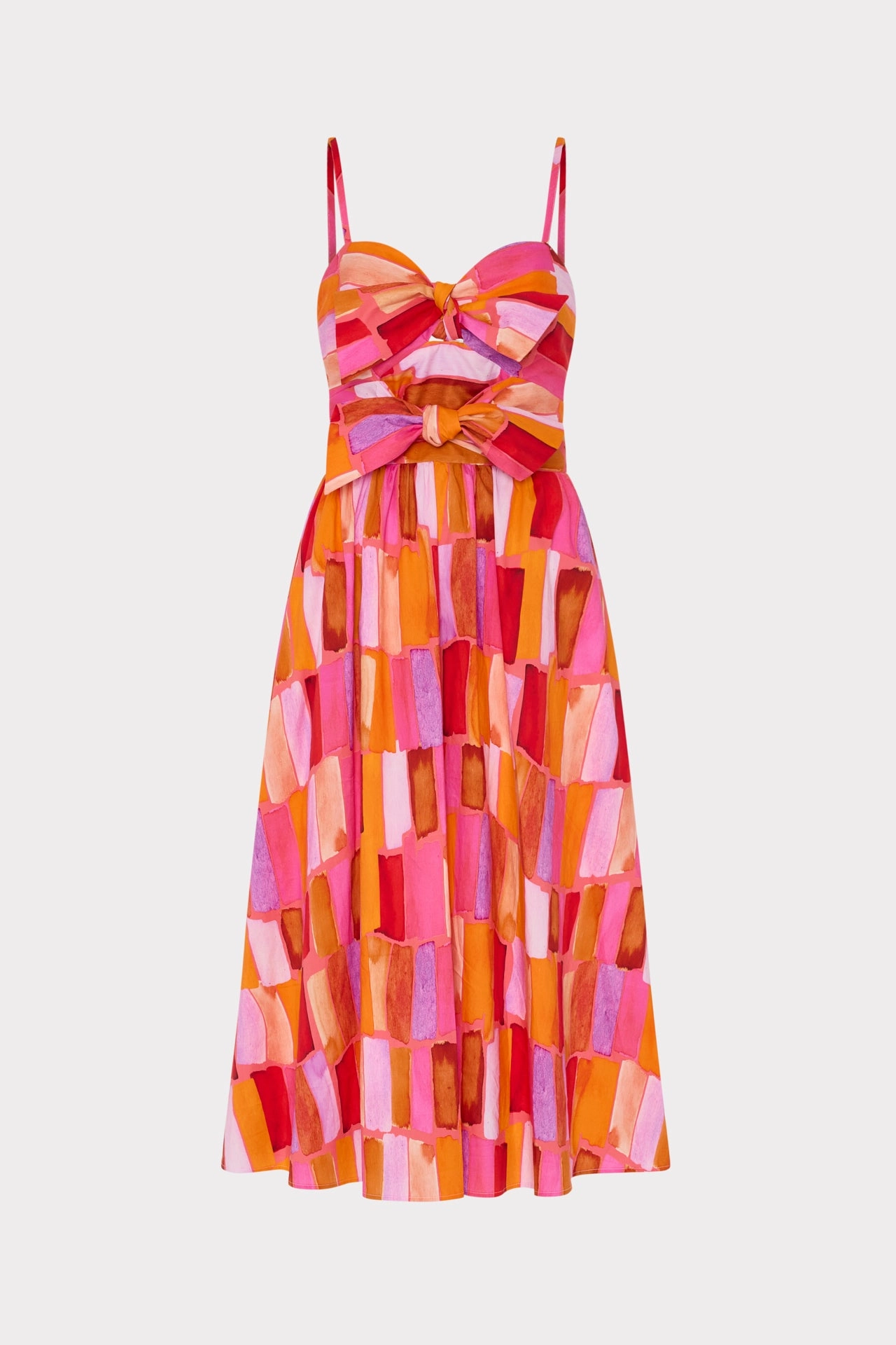 Natasha Sunset Tile Poplin Bow Midi Dress Sophisticated Appeal