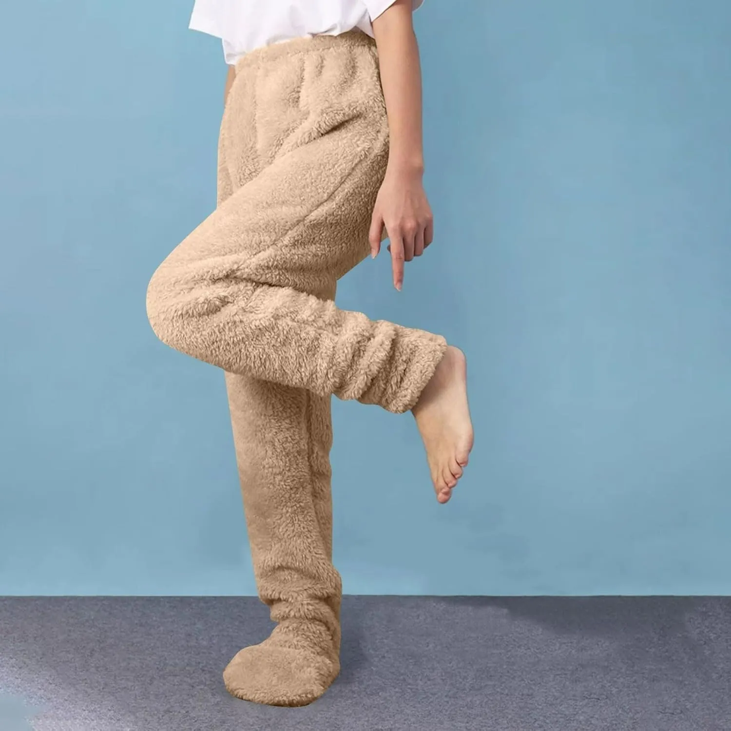 NATHGAM Fleece Pajama Pants Women Sherpa Warm Plus Size Lounge Pants Casual Soft Thermal Bottoms Comfy Winter Fuzzy Pj Pants