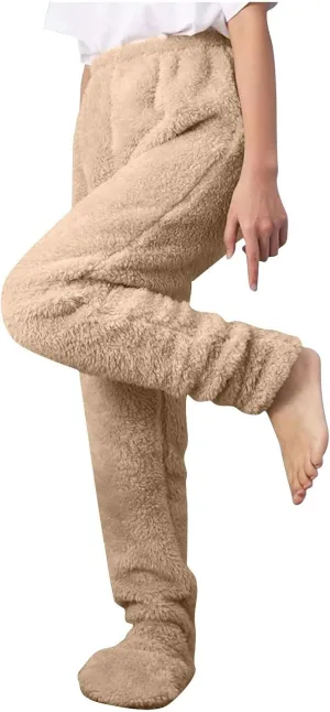 NATHGAM Fleece Pajama Pants Women Sherpa Warm Plus Size Lounge Pants Casual Soft Thermal Bottoms Comfy Winter Fuzzy Pj Pants
