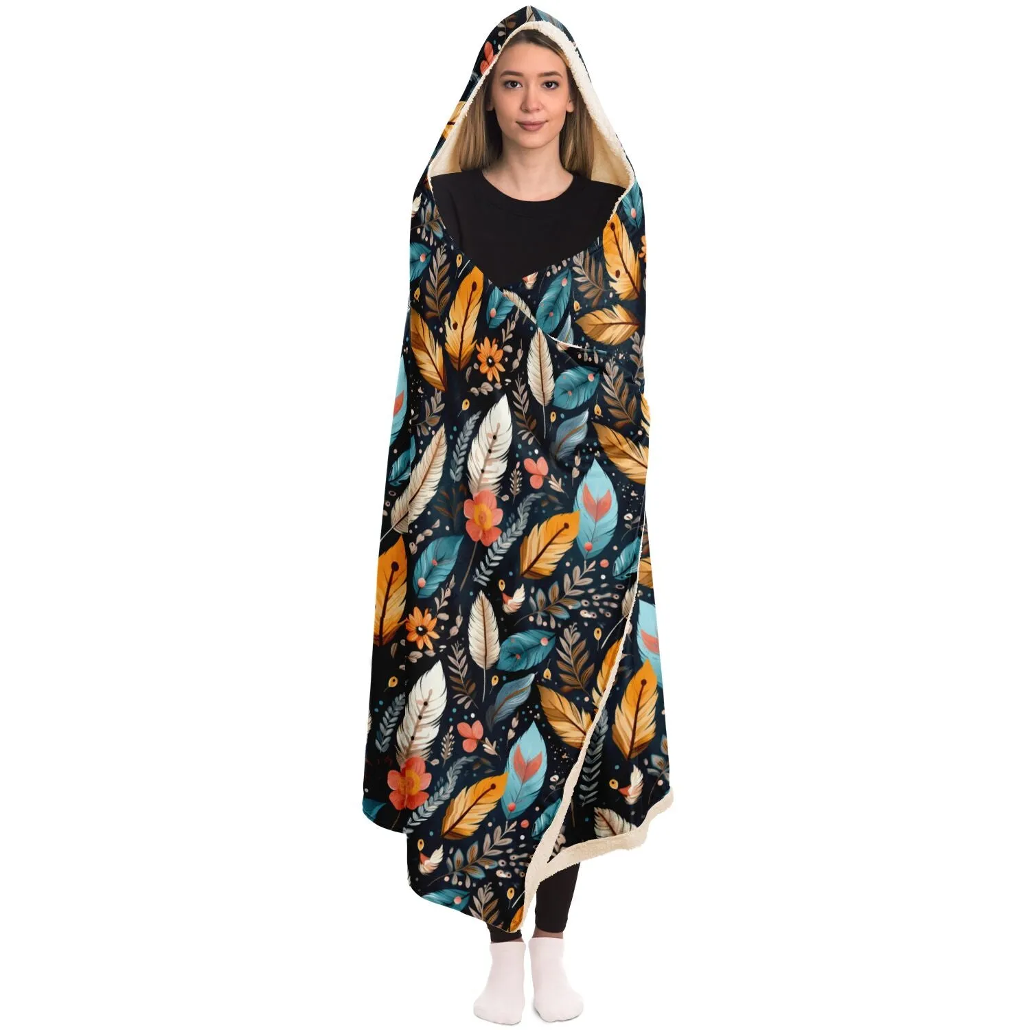 Native American Indian Feathers Hooded Blanket - All Over Print Hooded Throw