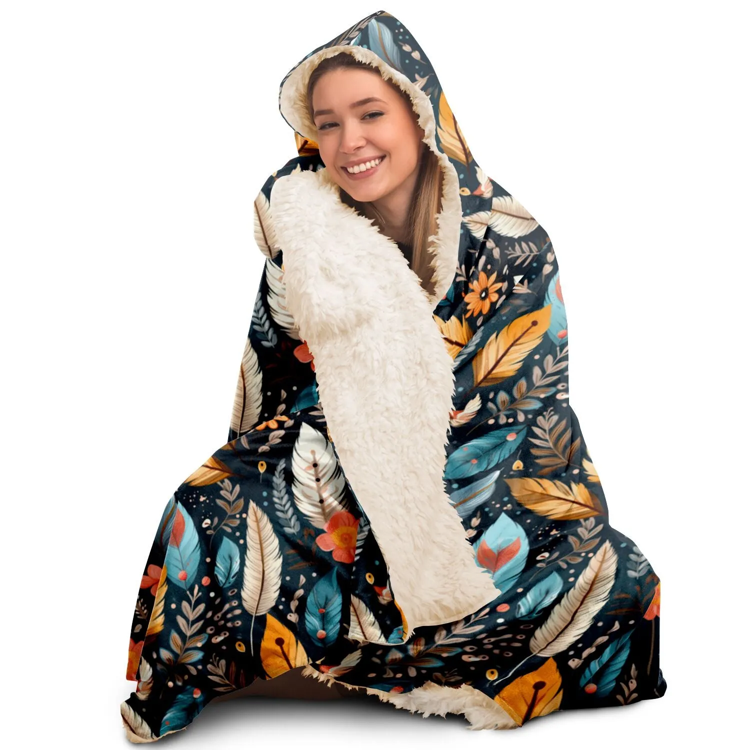 Native American Indian Feathers Hooded Blanket - All Over Print Hooded Throw