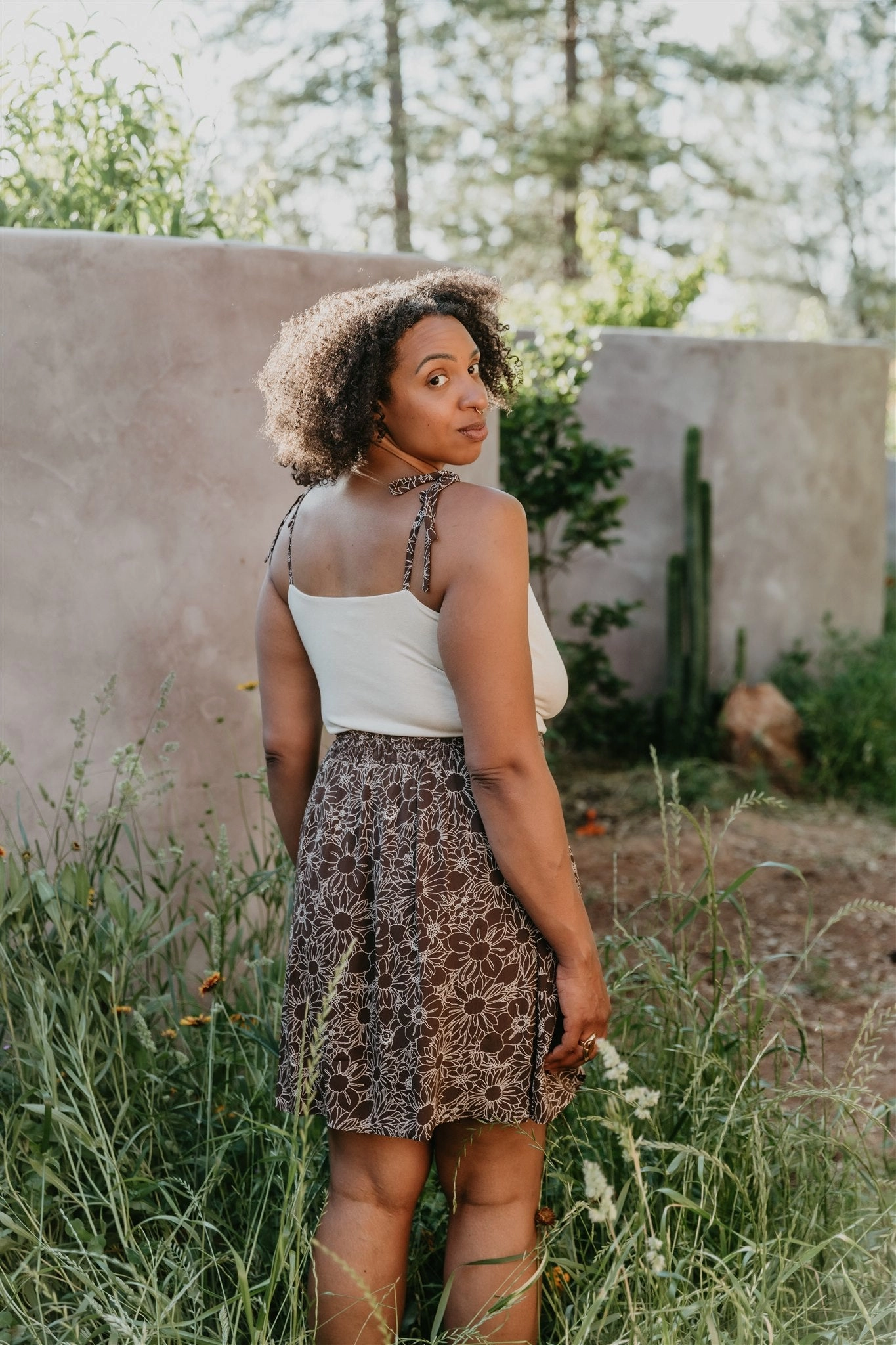 Indoor Comfort ripstop fabric Rah Rah Skirt in Brown and Oat Floral