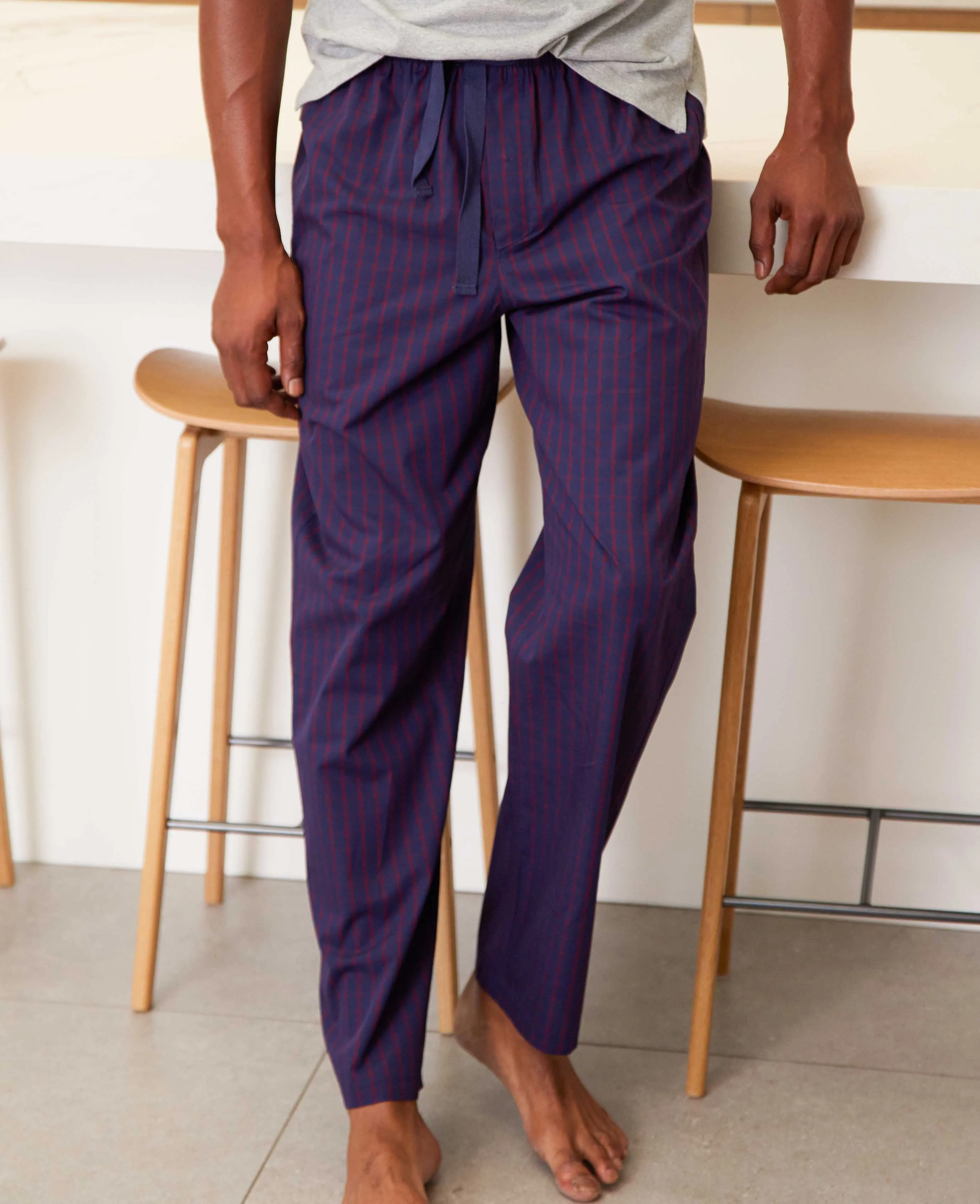 Navy Burgundy Check Cotton Lounge Pants