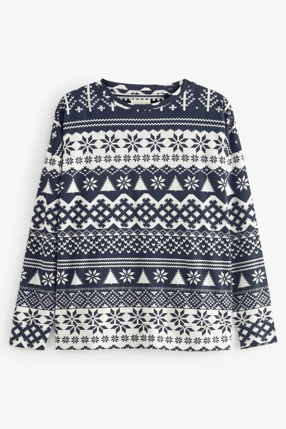Navy Christmas Snowflake and Tree Printed Family Pajama Sets