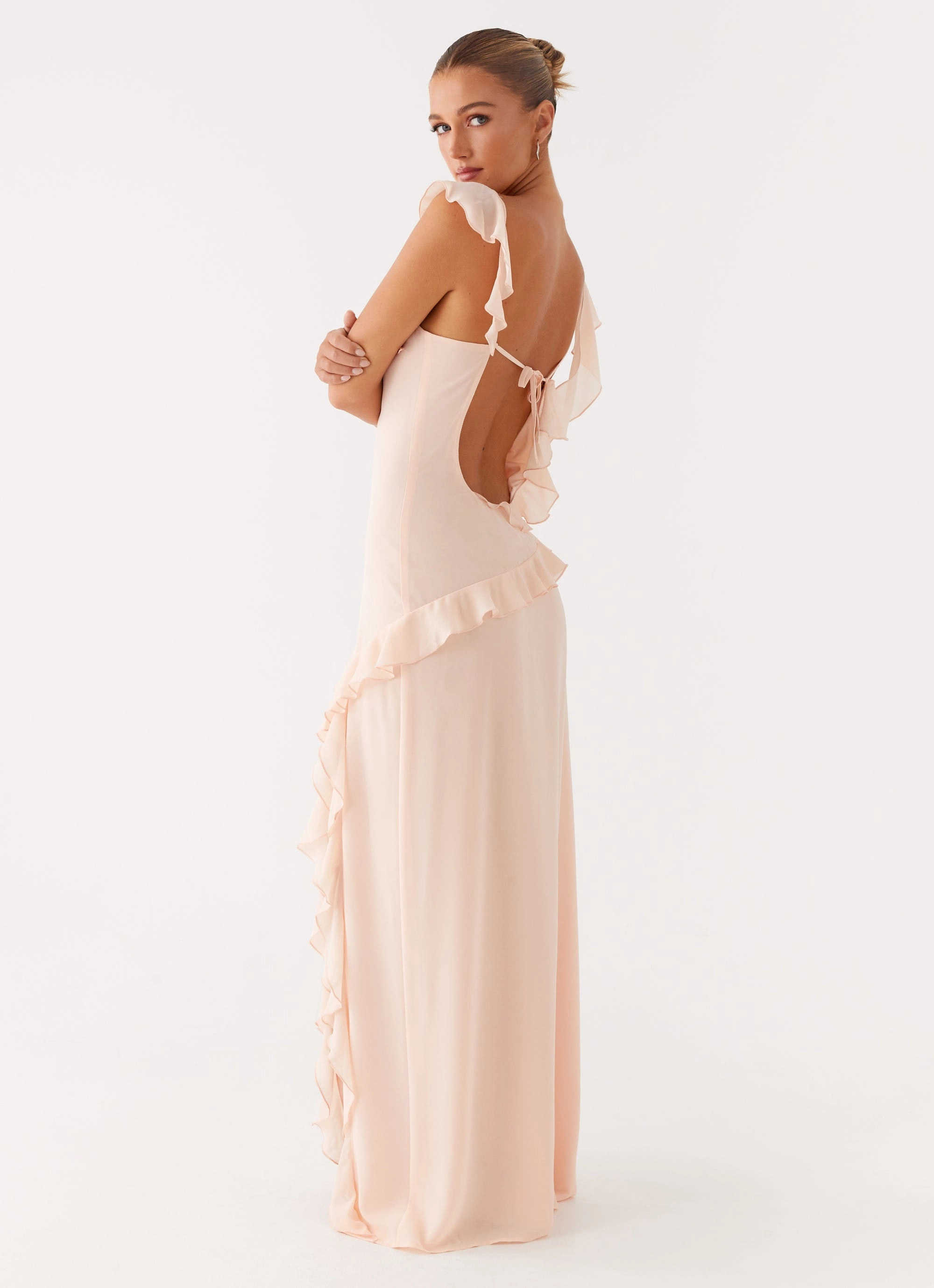 Minimal Detail Cool Drape Naya Maxi Dress - Peach