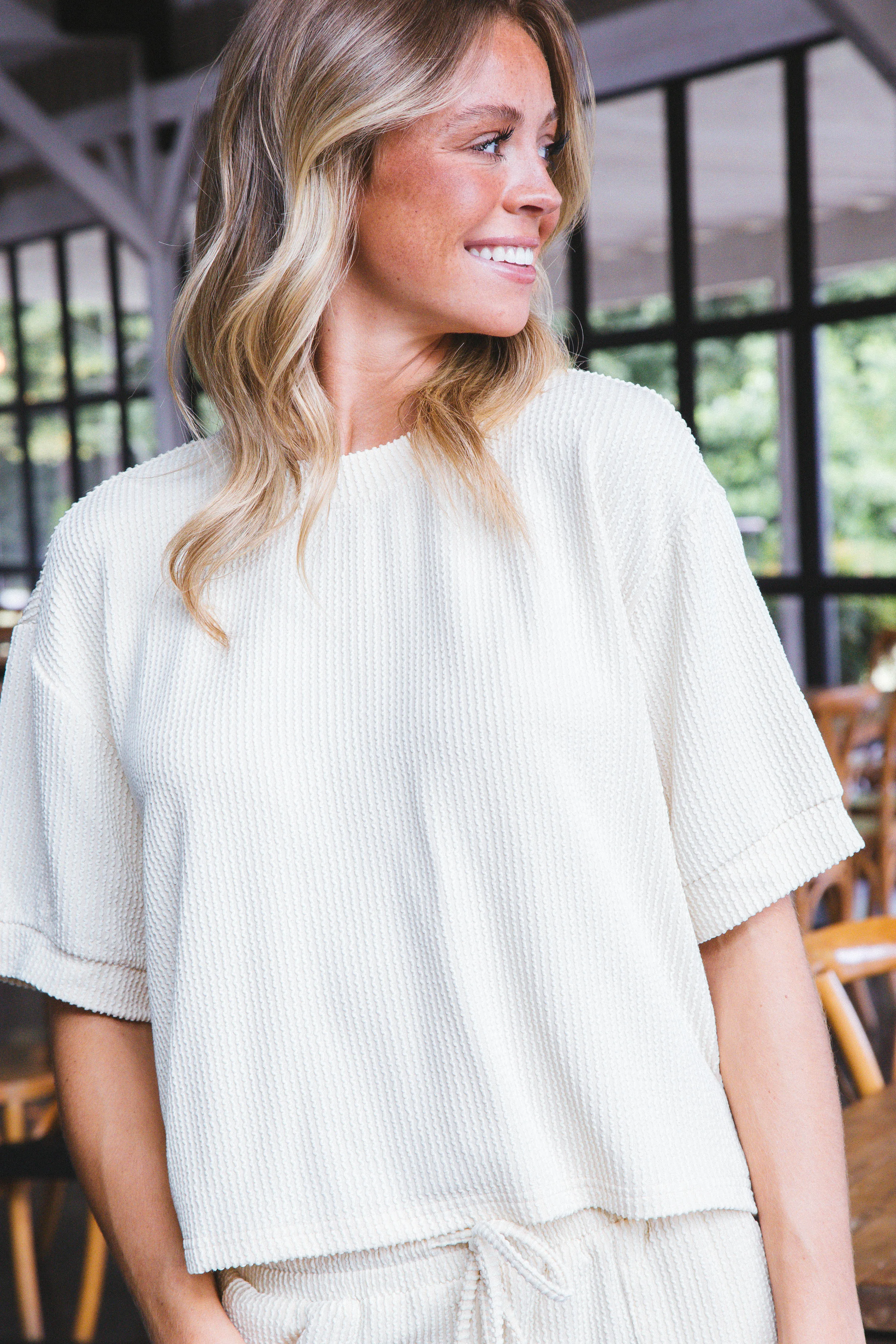 Nayeli Ribbed Shorts, Ecru