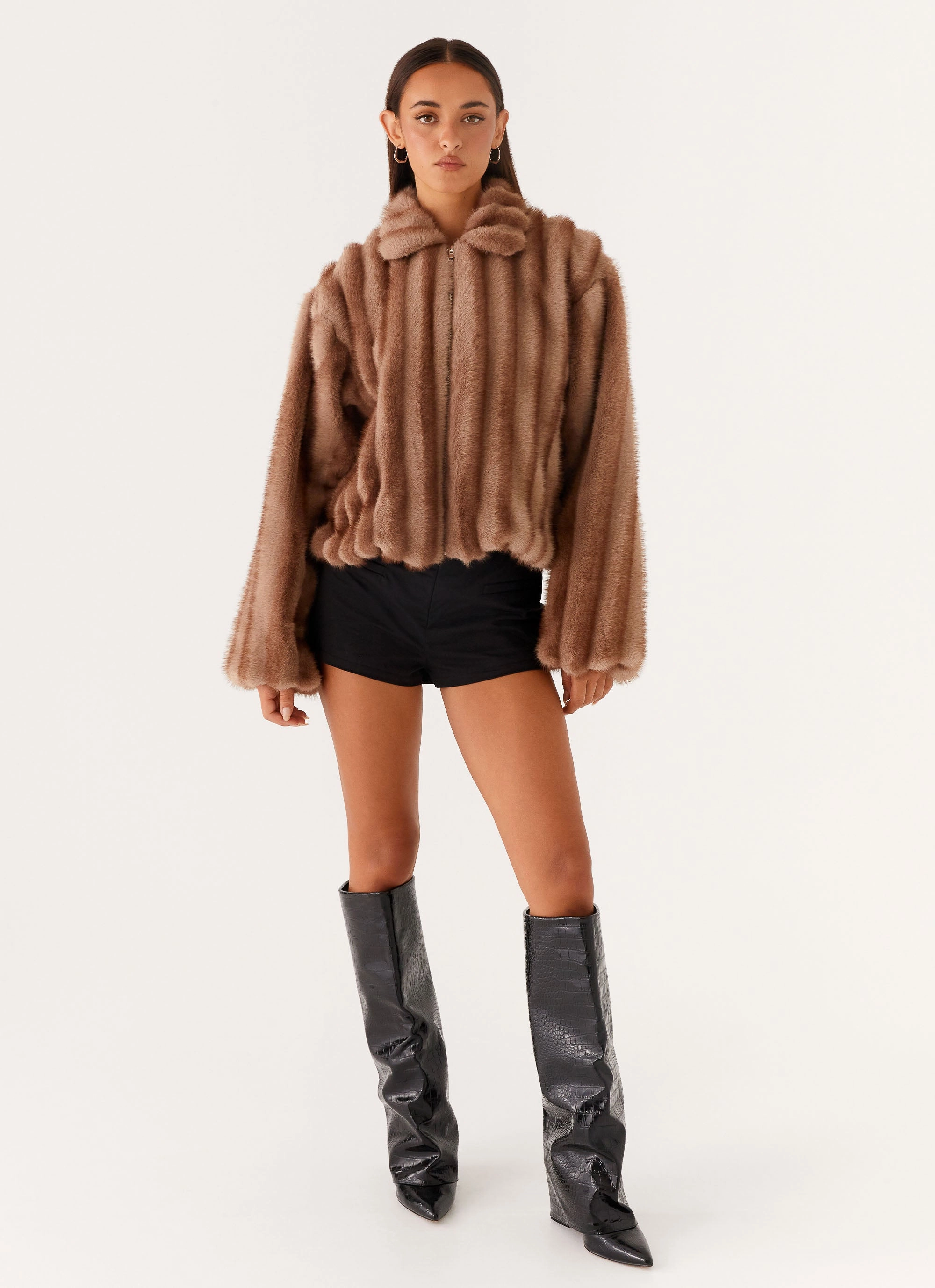 Naylor Faux Fur Jacket - Brown clearance