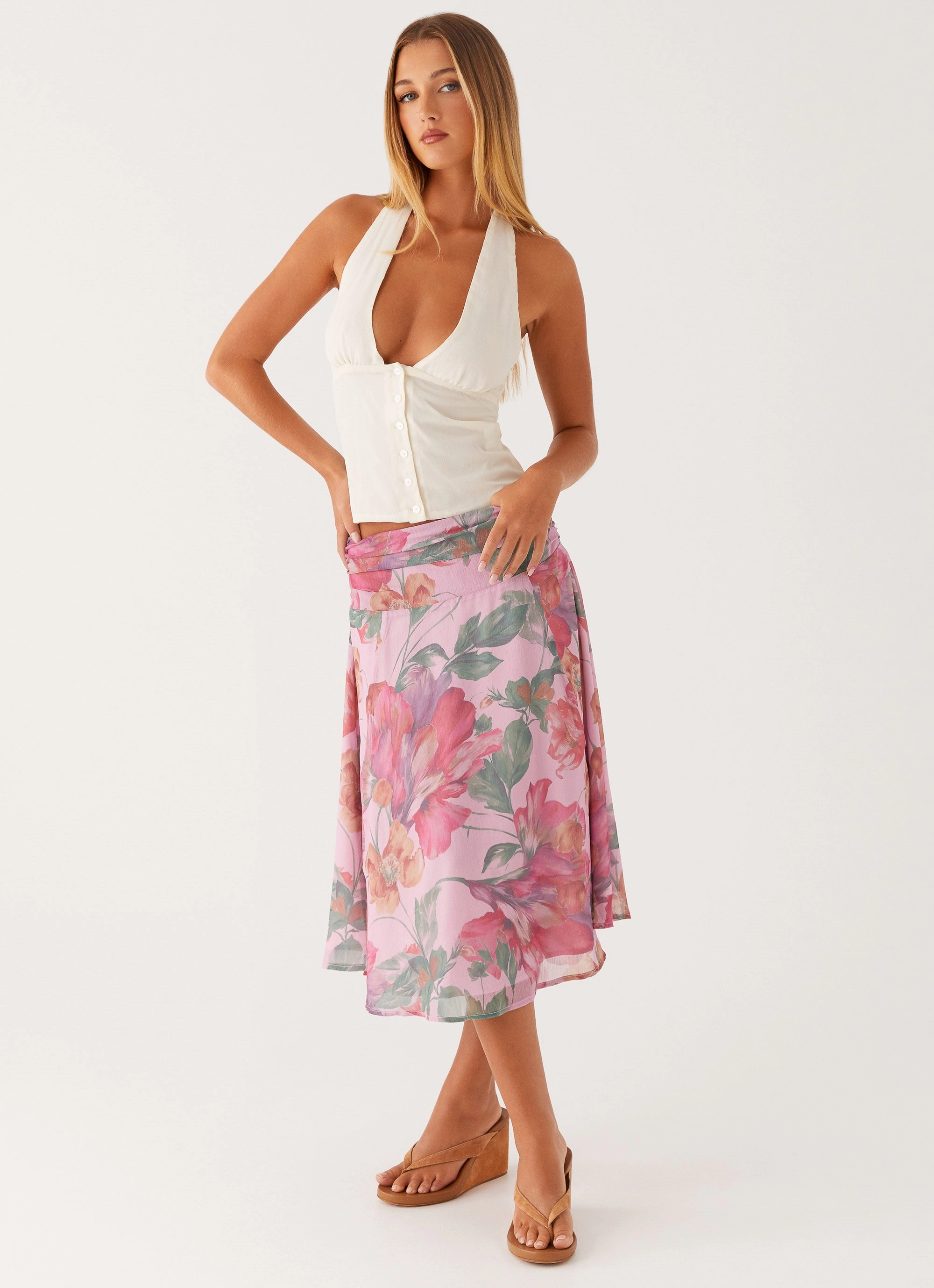 Weekend Favorite Valley Midi Skirt - Pink Floral