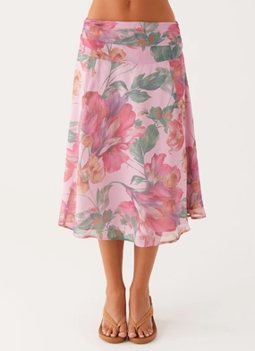 Retro Style Breathable Valley Midi Skirt - Pink Floral