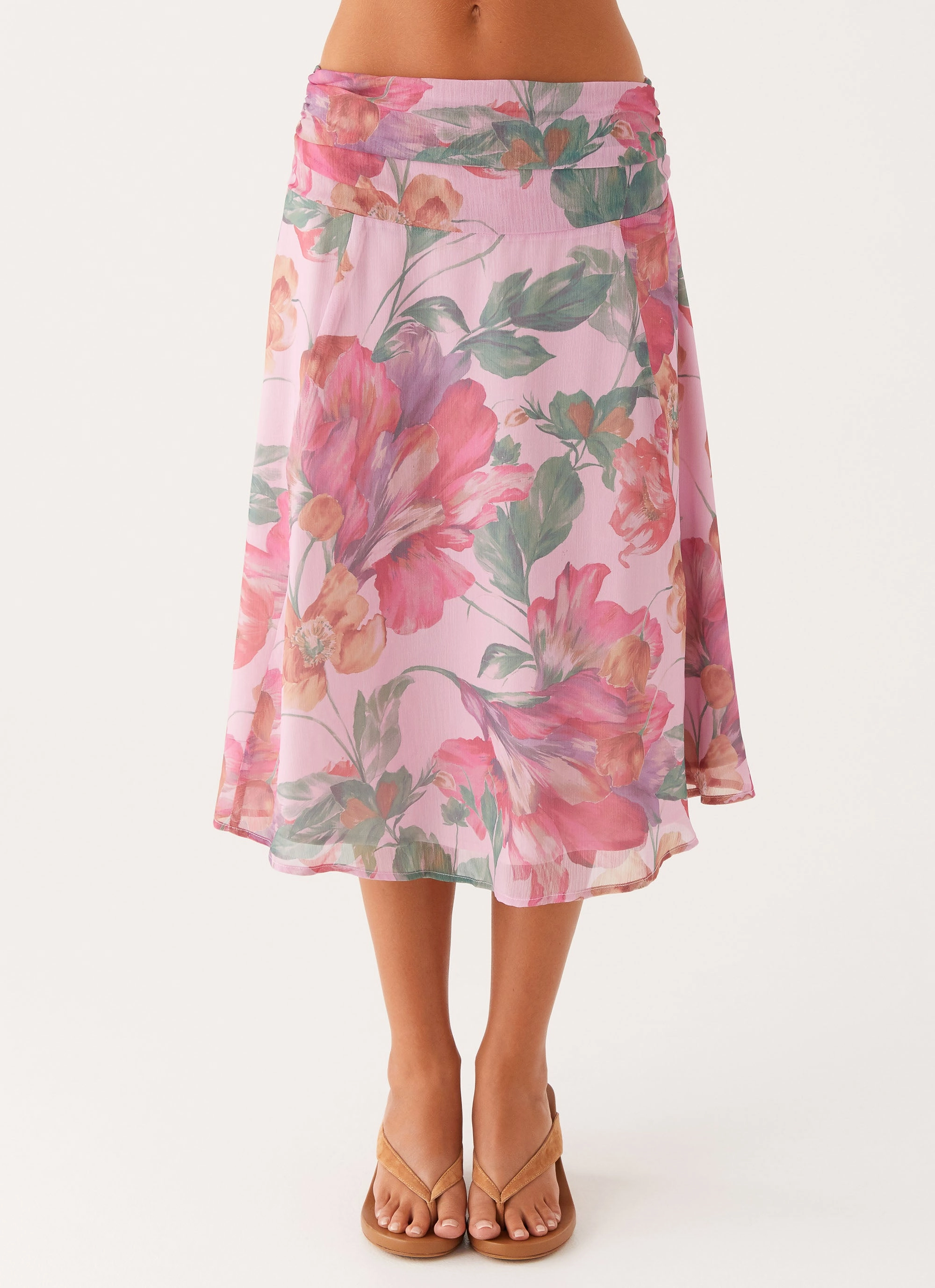Retro Style Breathable Valley Midi Skirt - Pink Floral