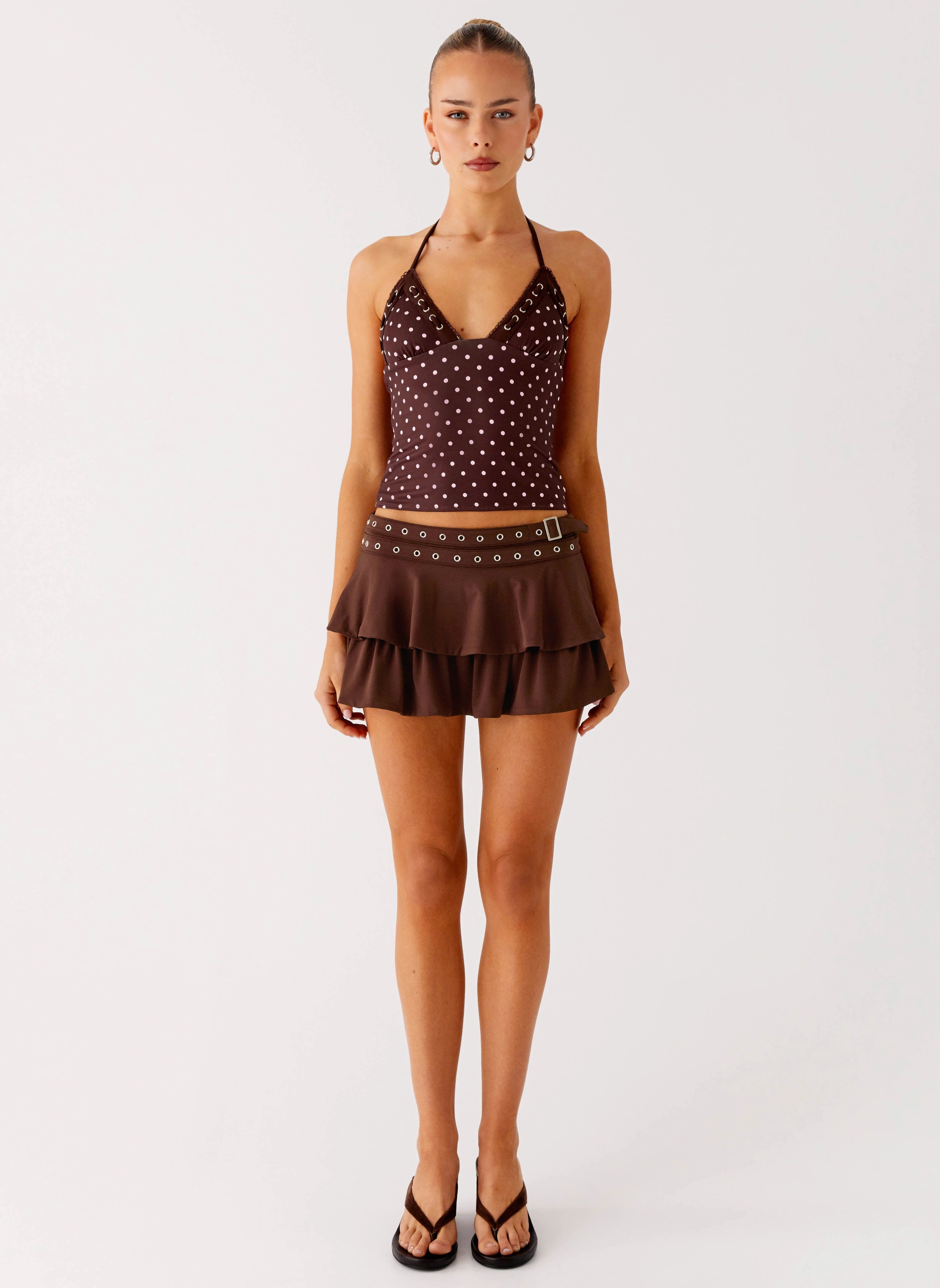 Gentle Comfort Runway Inspired Prologue Belt Mini Skort - Chocolate