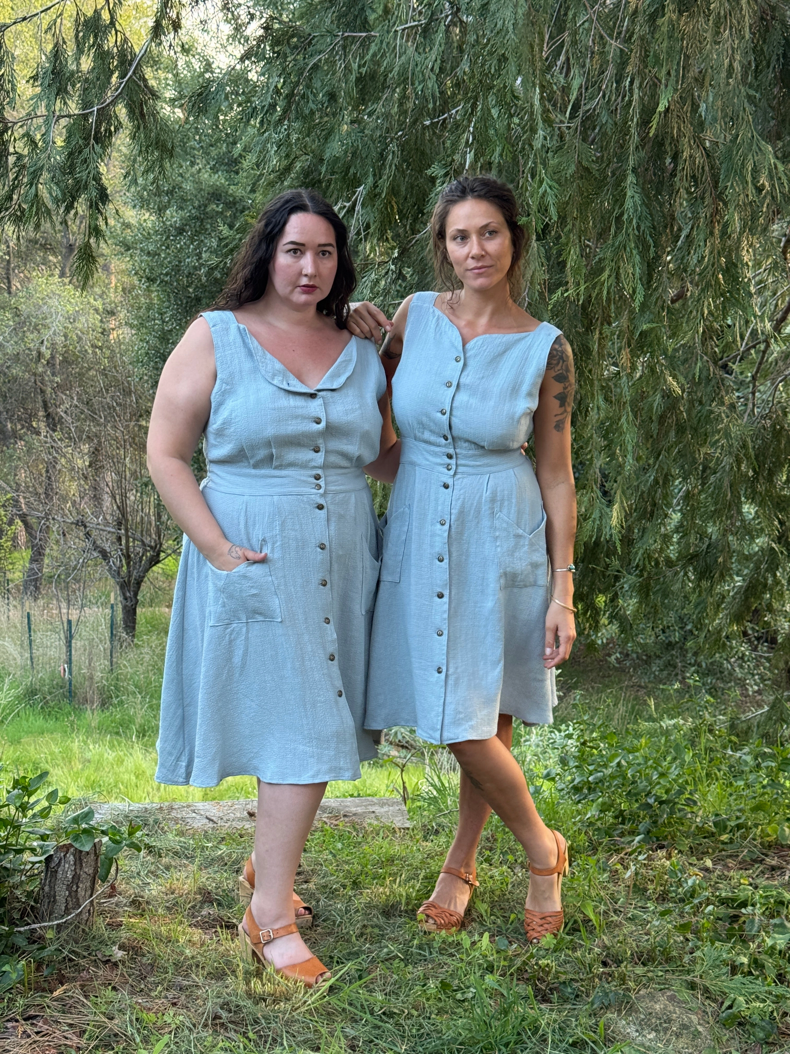 Spring Ready Classic knee-length dress Sheet Dress in BB Blue Texture Cotton