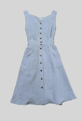 Sheet Dress in BB Blue Texture Cotton Night Mood Tie-Detail