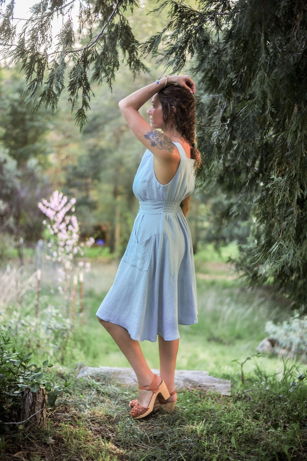 Office Layer Sheet Dress in BB Blue Texture Cotton