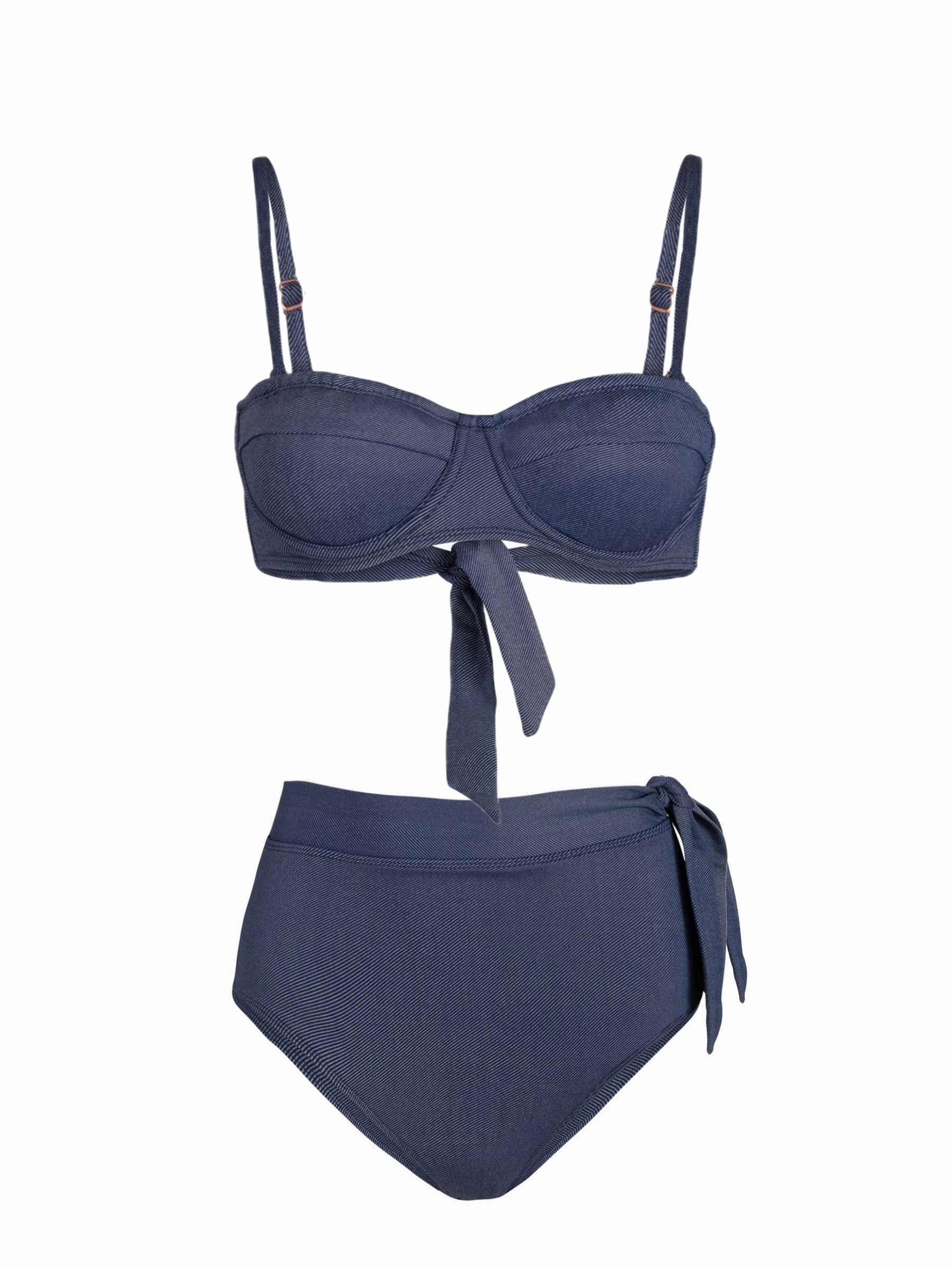 Tanning Time Nellie Top   Side Tie High Waist Bottom In Indigo Twill